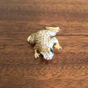 Frog Brooch with Green Eyes